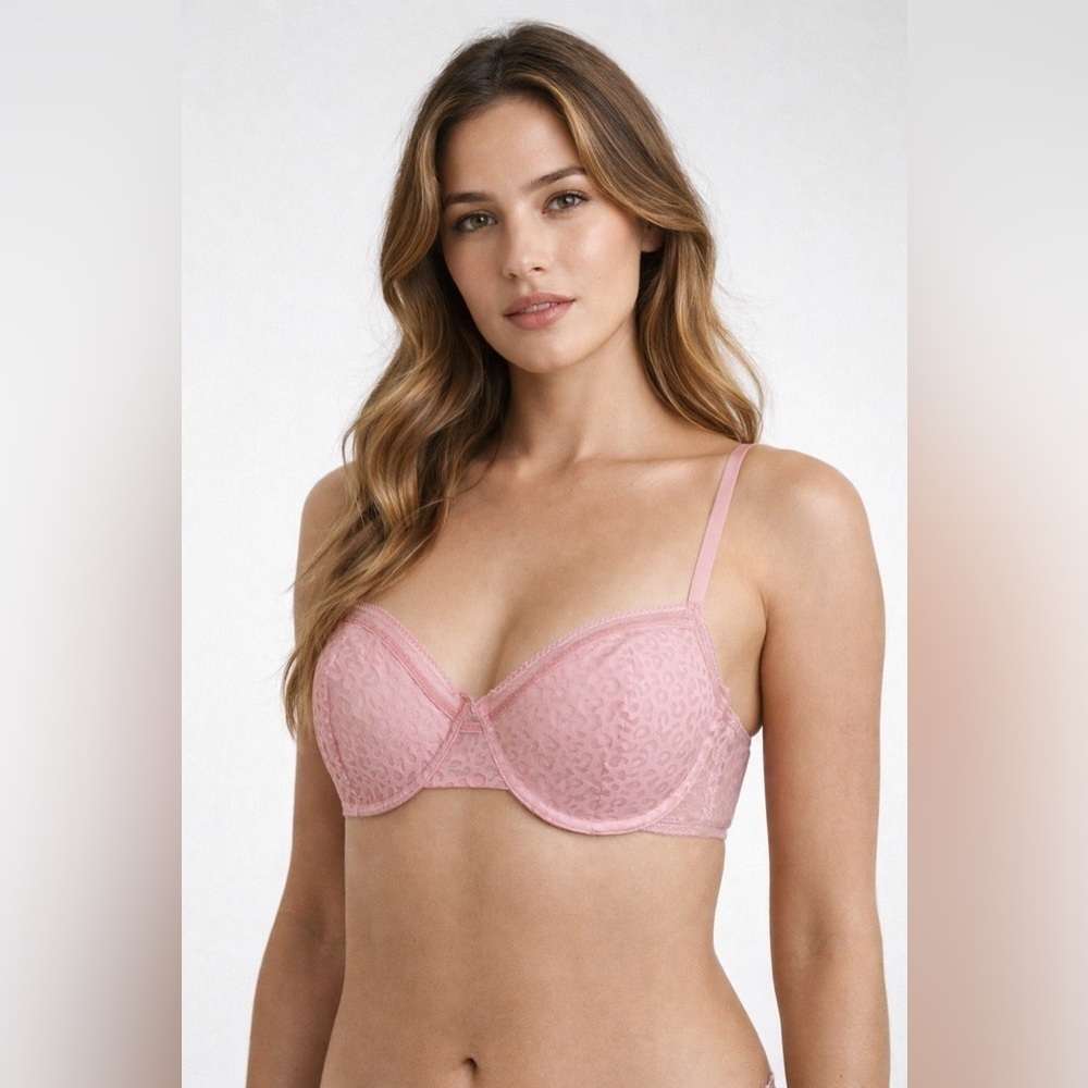 Felina 38D Gianna Bra Pink Animal Print Burnout Lace Semi Demi Underwire 110017